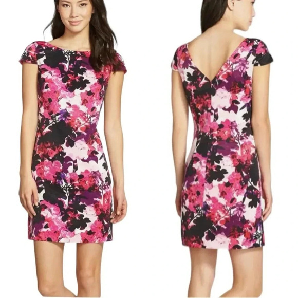 Eliza J Floral Print Faille Sleeveless Floral Sheath Dress Pink Size 6 NWT - Picture 1 of 10